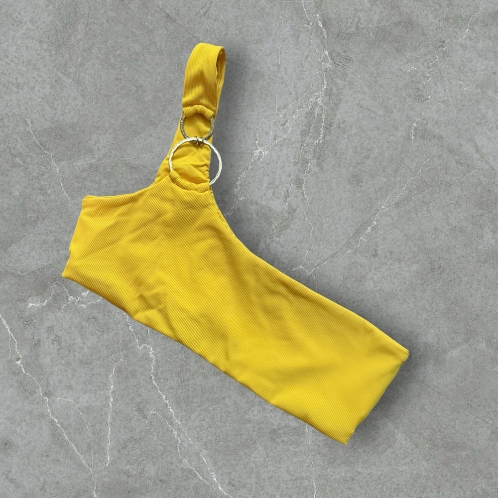 Beach Bunny Ribbed One Shoulder‎ Gold Bathing Suit Top
